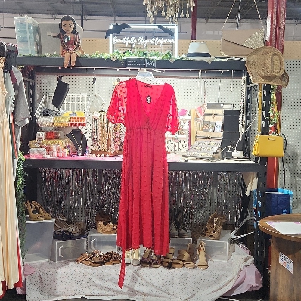 Niay Red Puff Dress Small
